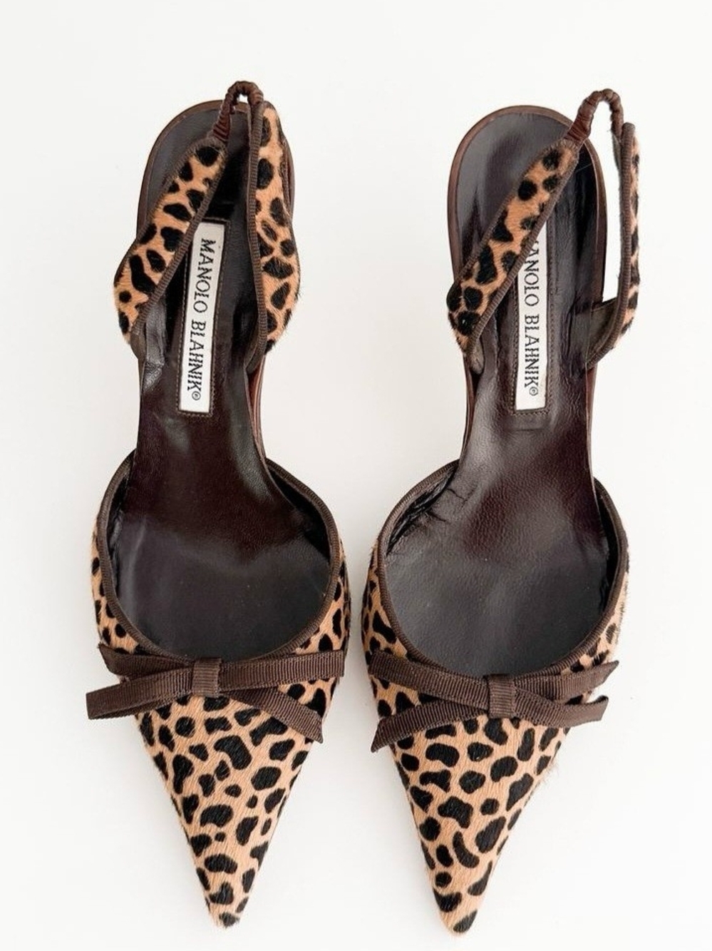 Manolo Blahnik Leopard Print Slingback Pumps - Brown
